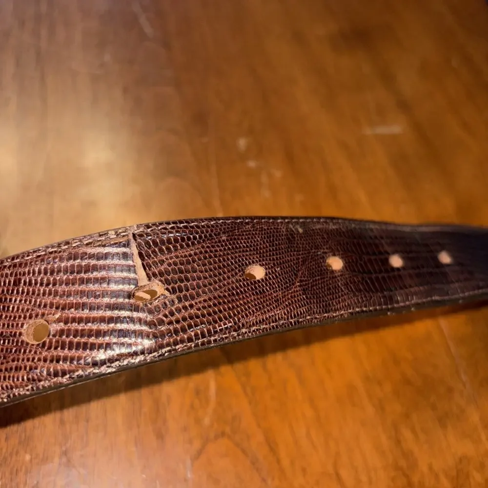 Nocona Boot Co Beltmakers 40 Brown Leather Lizard Brass Buckle 7015 USA
